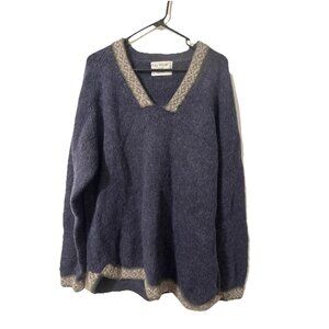 Rey Wear 100% Merino Wool Sweater Blue Brown Size XL
